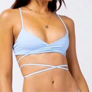 L*Space Kristen Sky Blue Swim Bikini Top Adjustable Racerback Large New